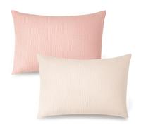Konssy Muslin Toddler Pillowcase for 13x18 Pillow, 2 Pack Soft & Breathable Cotton Toddler Pillow Case, 100% Cotton Travel Pillow Covers for Baby Kids (Pink,Cream)