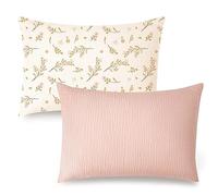 Konssy Muslin Toddler Pillowcase for 13x18 Pillow, 2 Pack Soft & Breathable Cotton Toddler Pillow Case, 100% Cotton Travel Pillow Covers for Baby Kids (Floral, Pink)