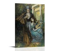 Konstantin Alexeevich Korovin Pushkin And The Muse 1930 Impressionist Wall Art with Gentleman in Top Hat, Lady with Lyre, And Classical Architecture Canvas Wall Art Picture Prints Hanging Photo Gift I