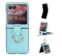Konstreet for Motorola Razr 40 Ultra Case Soft Leather Exquisite Ring Support Wireless Charging, PU Leather + Hard PC Shell Folding Phone Case Drop-Proof Durable Lake Blue