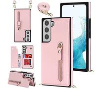 Konstreet for Samsung Galaxy S23 Plus Wallet Case with 1 Zipper Bag and 3 Card Slot Crossbody Strap Kickstand Flip Leather Magnetic Closure Shockproof Protective Cover- Pink