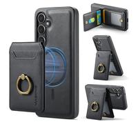 Konstreet for Samsung Galaxy S25 Plus 2 in 1 Detachable Card Bag Wallet Case Durable Leather Wallets Magnetic Card Holder 4 Card Slots Ring Stand RFID Blocking Black