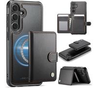 Konstreet for Samsung Galaxy S25 Wallet Case with Card Holder 2-in-1 Detachable Compatible with Magsafe Kickstand RFID Blocking Protective Phone Cover for Women & Men, Black
