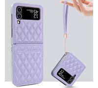 Konstreet for Samsung Galaxy Z Flip 4 Case Elastic Hinge Protection Soft PU Leather Short Lanyard Diamond Look Soft Touch Skin-Friendly Drop-Proof Thin and Light Purple