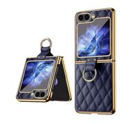 Konstreet for Samsung Galaxy Z Flip 6 case Durable Soft Diamond Leather and Finger Ring Built-in Small Screen Protector Full Body Protection Simple and Stylish Anti-Fingerprint Blue