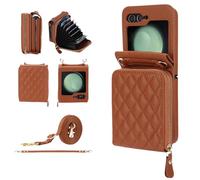 Konstreet for Samsung Galaxy Z Flip 6 Wallet Case Zipper Accordion Multi-Card Slots Patch Anti-Fall Folding Leather Phone Case with Crossbody Lanyard and Short Lanyard- Brown