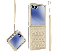 Konstreet for Samsung Galaxy Z Flip 7 Case Elastic Hinge Protection Soft PU Leather Short Lanyard Diamond Look Soft Touch Skin-Friendly Drop-Proof Thin and Light