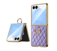 Konstreet for Samsung Galaxy Z Flip 7 Case Soft Diamond Grain Leather with Ring Stand for Hands-Free Viewing, Simple Elegant Slim Fashion Durable Anti-Fingerprint Drop-Proof Purple