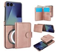 Konstreet for Samsung Galaxy Z Flip 7 Case Wallet with 2 in 1 Detachable Magnetic Purse 4 Card Slots and Cash Slot, Compatible with MagSafe Wireless Charging RFlD Blocking- Rose Gold