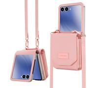 Konstreet for Samsung Galaxy Z Flip 7 Case Wallet with Card Holder Accordion Crossbody Cover with Strap Photo Window Fashion Leather for Flip 7 Phone Case for Women - Pink