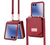 Konstreet for Samsung Galaxy Z Flip 7 Case Wallet with Card Holder Accordion Crossbody Cover with Strap Photo Window Fashion Leather for Flip 7 Phone Case for Women - Red