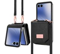 Konstreet for Samsung Galaxy Z Flip 7 Case Wallet with Card Holder Accordion Crossbody Cover with Strap Photo Window Fashion Leather for Flip 7 Phone Case for Women - Black