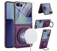 Konstreet for Samsung Galaxy Z Flip 7 Case with Magnetic Phone Holder with Rotating Stand, Built-in Screen Protector Slim Anti-Drop Shockproof Phone Case, Dark Purple