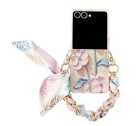 Konstreet for Samsung Galaxy Z Flip 7 Flat Embossed Watercolor Floral Full Wrap Phone Case with Silk Scarf/Bracelet, Exquisite Oil Painting Pattern Phone Case