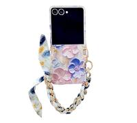 Konstreet for Samsung Galaxy Z Flip 7 Flat Embossed Watercolor Floral Full Wrap Phone Case with Silk Scarf/Bracelet, Exquisite Oil Painting Pattern Phone Case
