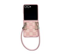 Konstreet for Samsung Galaxy Z Flip 7 Full Cover Composite Square Plaid Case with Handle, Simple Plaid Pattern. Pink
