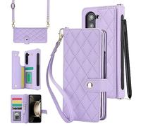 Konstreet for Samsung Galaxy Z Fold 7 Case with Card Holder Crossbody Wrist Strap Leather Flip Case with Magnetic Clasp Cash Slot Heavy Duty Protective Wallet Phone Case for Women, Purple