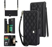 Konstreet for Samsung Galaxy Z Fold 7 Case with Card Holder Crossbody Wrist Strap Leather Flip Case with Magnetic Clasp Cash Slot Heavy Duty Protective Wallet Phone Case for Women, Black