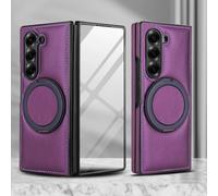 Konstreet for Samsung Galaxy Z Fold 7 Case with Rotating Stand Magnetic Ring Holder Built-in Front Tempered Screen Protector Slim Anti-Drop Shockproof Phone Case, Dark Purple