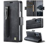 Konstreet for Samsung Galaxy Z Fold 7 Wallet Case - Card Holder, Pen Slot, RFID Blocking, Flip Magnet, Retro Leather Protective Cover with Stand (Black)