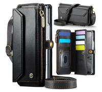 Konstreet for Samsung Galaxy Z Fold 7 Wallet Case Durable Leather Cover with Card Holder Flip Flap Wrist Strap Zipper Closure & RFID Blocking Case for Galaxy Z Fold 7 Black