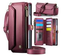 Konstreet for Samsung Galaxy Z Fold 7 Wallet Case Durable Leather Cover with Card Holder Flip Flap Wrist Strap Zipper Closure & RFID Blocking Case for Galaxy Z Fold 7 Red