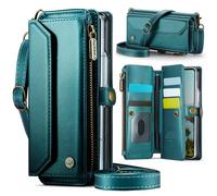 Konstreet for Samsung Galaxy Z Fold 7 Wallet Case Durable Leather Cover with Card Holder S Pen Slot Flip Flap Wrist Strap Zipper Closure & RFID Blocking Case for Galaxy Z Fold 7 Bluegreen