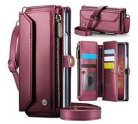 Konstreet for Samsung Galaxy Z Fold 7 Wallet Case Durable Leather Cover with Card Holder S Pen Slot Flip Flap Wrist Strap Zipper Closure & RFID Blocking Case for Galaxy Z Fold 7 Red