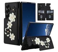 Konstreet for Samsung Galaxy Z Fold 7 Wallet Case Leather Built-in Flip Card Holder Freshness Small Flower Pattern Crossbody Strap Wallet case for Galaxy Z Fold 7 Black