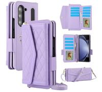 Konstreet for Samsung Galaxy Z Fold 7 Wallet Case - Stitching Pattern RFID Blocking Card Holder, S Pen Slot Crossbody Strap, Full Body Protection Flip Cover for Women Purple