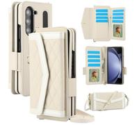 Konstreet for Samsung Galaxy Z Fold 7 Wallet Case - Stitching Pattern RFID Blocking Card Holder, S Pen Slot Crossbody Strap, Full Body Protection Flip Cover for Women White