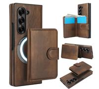 Konstreet for Samsung Galaxy Z Fold5 Case 2-in-1 Detachable Magnetic Wallet with 5 Card Slots Compatible MagSafe and RFlD Blocking PU Leather Kickstand and Wireless Charging- Brown
