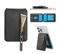 Konstreet for Strong Magnetic PU Leather Zip Wallet Compatible with MagSafe Any Phone Case and Device with 3 Card Slots and 1 Zipper Cash Slot Stand and RFID Blocking, Black