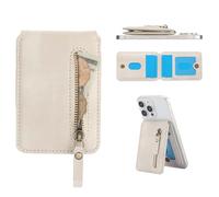 Konstreet for Strong Magnetic PU Leather Zip Wallet Compatible with MagSafe Any Phone Case and Device with 3 Card Slots and 1 Zipper Cash Slot Stand and RFID Blocking, White