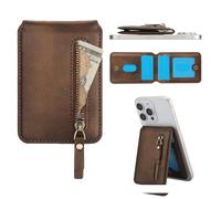 Konstreet for Strong Magnetic PU Leather Zip Wallet Compatible with MagSafe Any Phone Case and Device with 3 Card Slots and 1 Zipper Cash Slot Stand and RFID Blocking, Brown