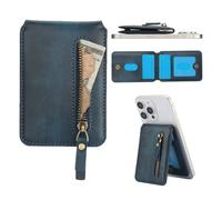 Konstreet for Strong Magnetic PU Leather Zip Wallet Compatible with MagSafe Any Phone Case and Device with 3 Card Slots and 1 Zipper Cash Slot Stand and RFID Blocking, Blue