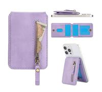 Konstreet for Strong Magnetic PU Leather Zip Wallet Compatible with MagSafe Any Phone Case and Device with 3 Card Slots and 1 Zipper Cash Slot Stand and RFID Blocking, Purple