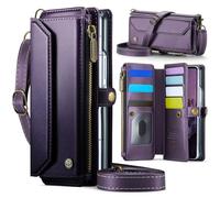 Konstreet Samsung Galaxy Z Fold 7 Case, Durable Leather Wallet Case with Card Holder, Flip Flap, Wrist Strap, Zipper and RFID Blocking for Galaxy Z Fold 7 - Purple