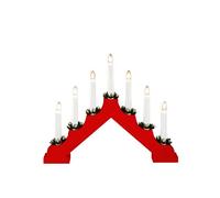 Konstsmide 2262-510 Christmas Lights/Lacquered Red Wood/Indoor Use (IP20)/230V Indoor/7 Candles with Clear Bulbs/White Cable with On Off Switch, One Size