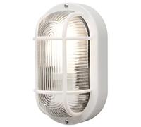 Konstsmide 7650-200 Elmas Bulk Head Outdoor Wall Light Mains Powered / W: 12cm D: 10.5cm H: 20cm / 1 x 40 W E27 Max Wall Lamp / Clear Ribbed Glass / Plastic / IP44 / Outside Light White