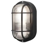 Konstsmide 7650-750 Elmas Bulk Head Outdoor Wall Light Mains Powered / W: 12cm D: 10.5cm H: 20cm / 1 x 40 W E27 Max Wall Lamp / Clear Ribbed Glass / Plastic / IP44 / Outside Light Black