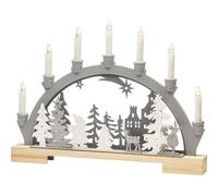 Konstsmide Candle Arch/LED Santa and Reindeer Scene Wooden Table Decoration/Indoor Use (IP20)/Transformer or Battery Operation (Excl.)/10 Warm White Diodes/Transparent Cable
