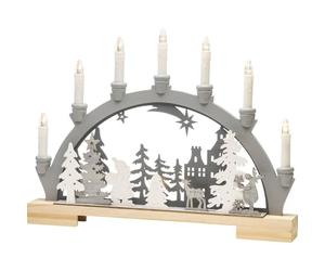 Konstsmide Candle Arch/LED Santa and Reindeer Scene Wooden Table Decoration/Indoor Use (IP20)/Transformer or Battery Operation (Excl.)/10 Warm White Diodes/Transparent Cable