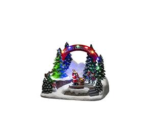Konstsmide Christmas Decorations Animated LED Scene Santa and Children, with Music, 11 Colourful diodes, Battery Operated or USB, Black Cable, PVC Polyresin