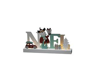 Konstsmide Christmas Lights/LED Wooden Noel Reindeer Scene/6H Timer, 4 Diodes, Battery Operated or USB, Indoor, 2 x AA 1.5V (Excluded)