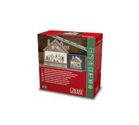 Konstsmide Christmas Lights/LED Wooden Silhouette Santa Reindeer and Sleigh Village Scene/6H Timer, 12 Diodes, Battery Operated or USB, Indoor, 2 x AA 1.5V (Excluded)