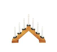 Konstsmide Christmas Lights/Traditional Welcome Light/Oak Stained Wood/Indoor Use (IP20)/230V Indoor/7 Candles with Clear Bulbs/White Cable with On Off Switch