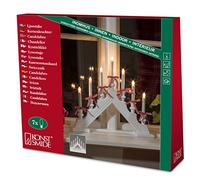 Konstsmide Christmas Traditional Welcome Light/White Lacquered Wood/Gingham Decorations/230V Indoor/7 Candles with Clear Bulbs Cable with On Off Switch