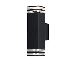 Konstsmide Handmade Outdoor Wall Light Mains Powered/Pollux Double Up Down Modern Lantern/2x7 Watt Max GU10 Lamp/Clear Acrylic Glass Lens/Aluminium/IP44/Black Outside Light