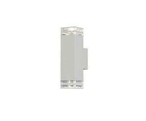 Konstsmide Handmade Outdoor Wall Light Mains Powered/Pollux Double Up Down Modern Lantern/2x7 Watt Max GU10 Lamp/Clear Acrylic Glass Lens/Aluminium/IP44/White Outside Light